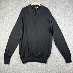 Kevoman Silk Knit Sweater Polo Mens XXL 2XL Black Long Sleeve Casual Preppy*
